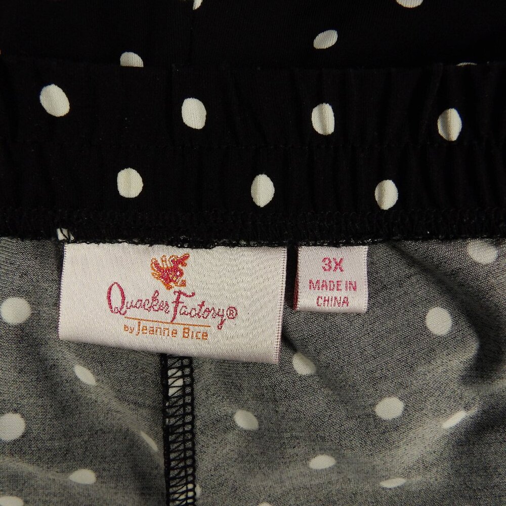 Quacker Factory Wide Leg Dress Pants 3X  Black Polka Dot Pull On Elastic Waist - Picture 5 of 5